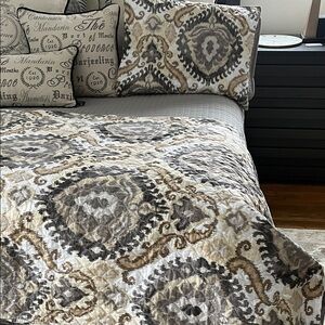 Elegant Paisley Bedding Set in Gray and Beige queen size
